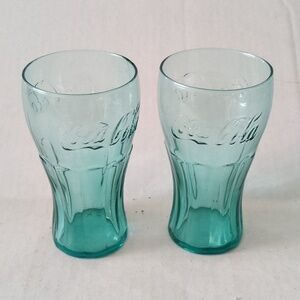 Vintage Blueish Green Coca Cola Glasses Set of 2